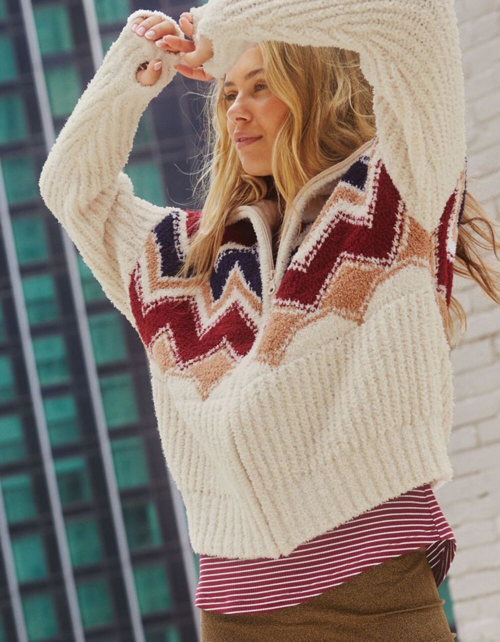 OFFLINE By Aerie Marshmallow Moves Graphic Full Zip Sweater - Cream